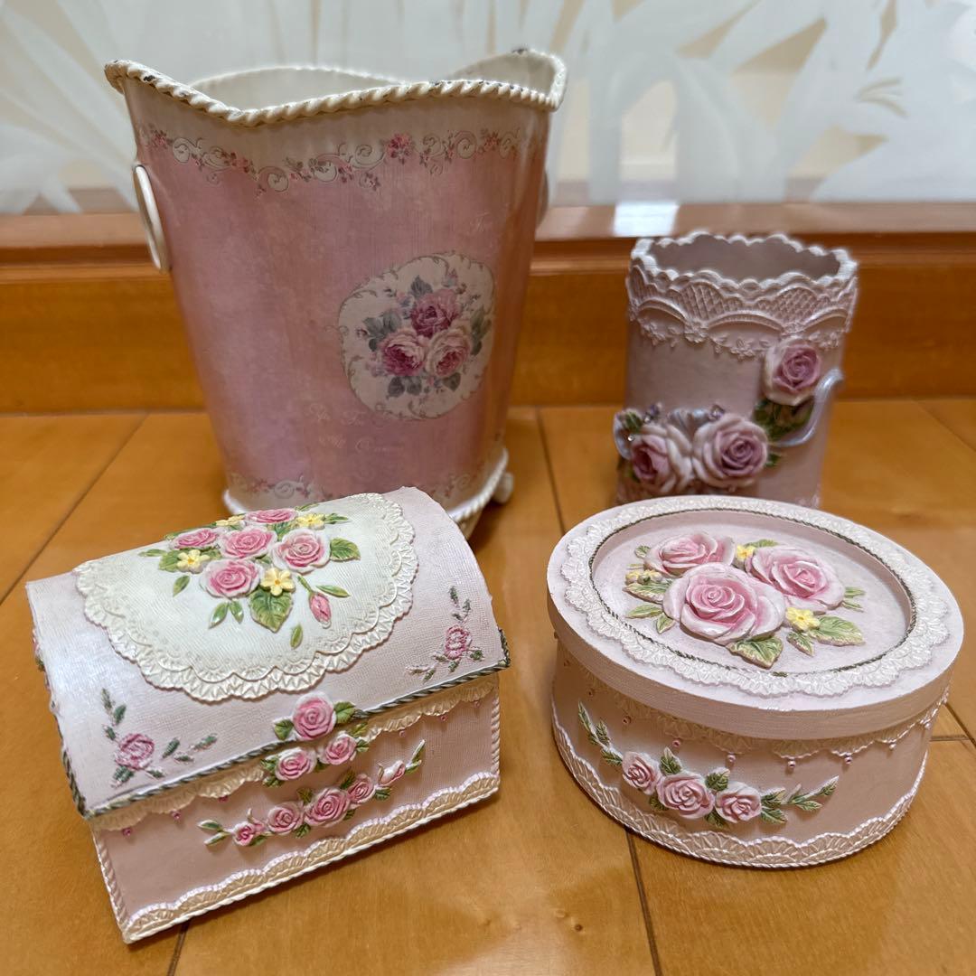フランス購入 アンティーク雑貨 薔薇 バラ アクセサリーケース ピンク