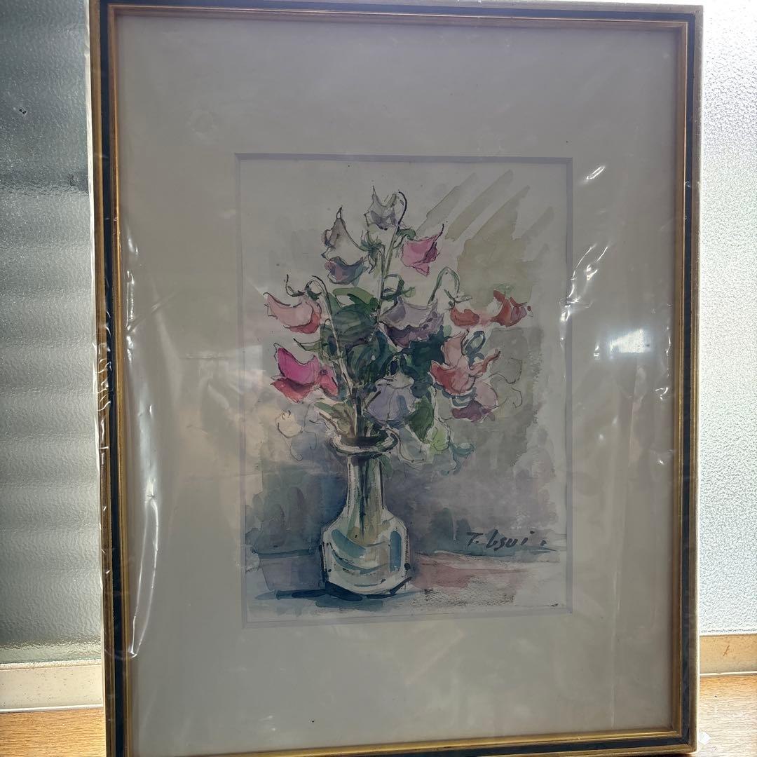 T.鈴木 水彩画 花瓶の花 販売しています。 三本のマーガレットを描きました。 #花#マーガレット