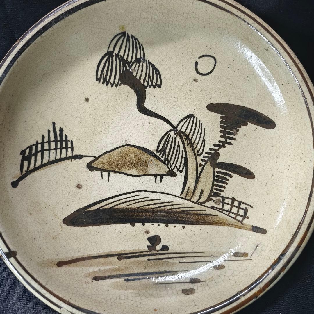 古瀬戸絵皿 行灯皿 手描き江戸骨董 古美術品 旧家蔵出し コレクター