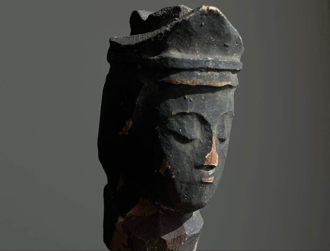 【祈りの木彫仏頭 室町後期〜江戸初期頃 約4.5㎝】残欠古美術骨董歴史資料お守り