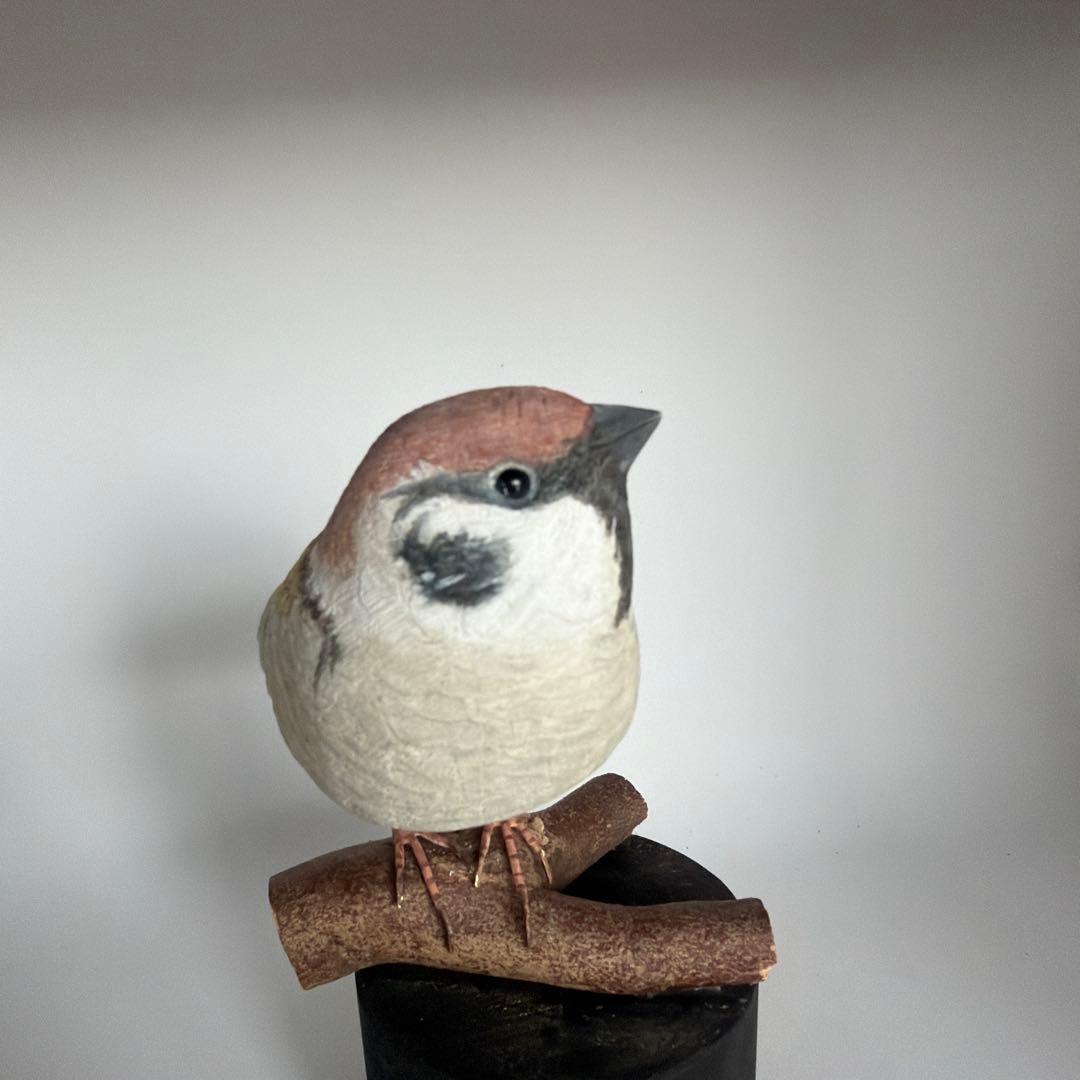 スズメ」 バードカービング 野鳥彫刻 木彫りの野鳥 リアル野鳥