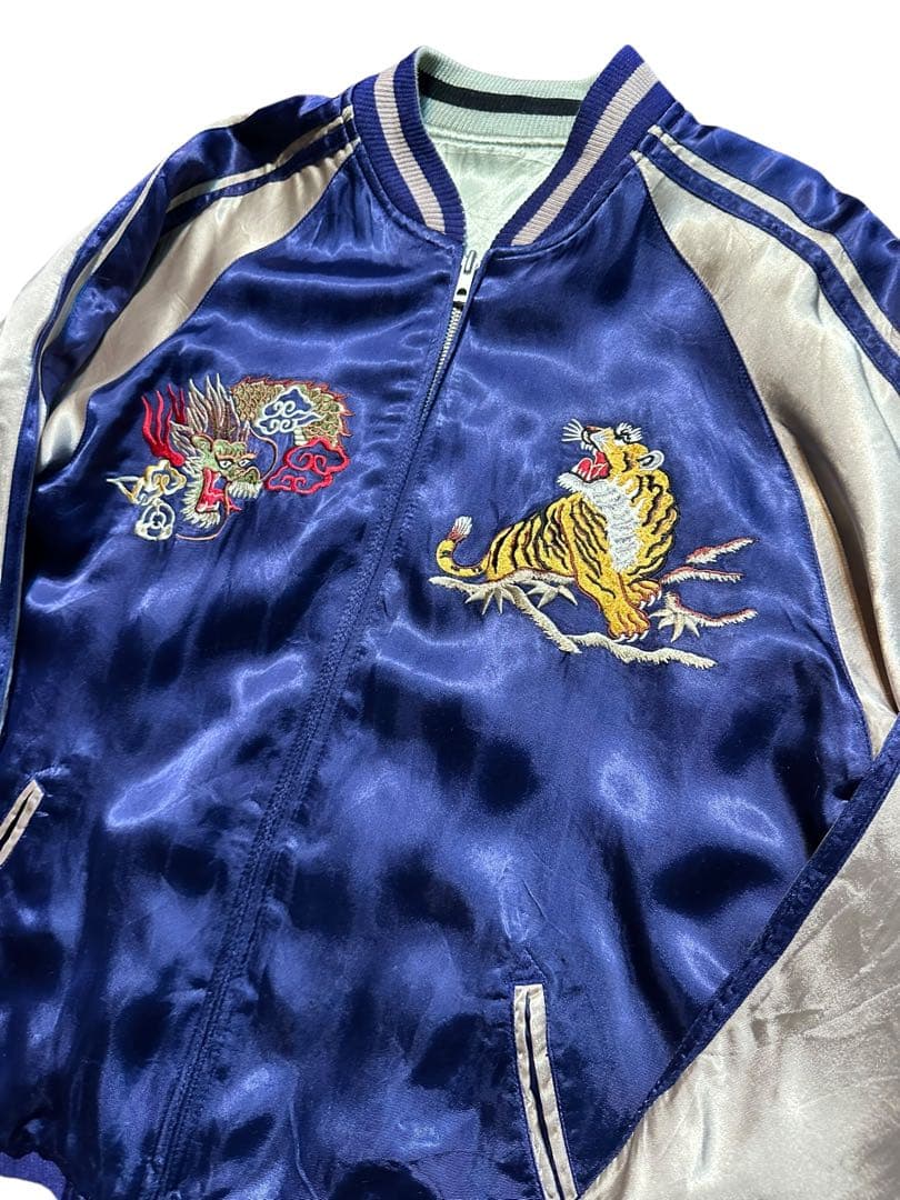 日本製！希少！人気！龍桜 豪華刺繍！リバーシブルスカジャン サイズL 龍 虎 鷹