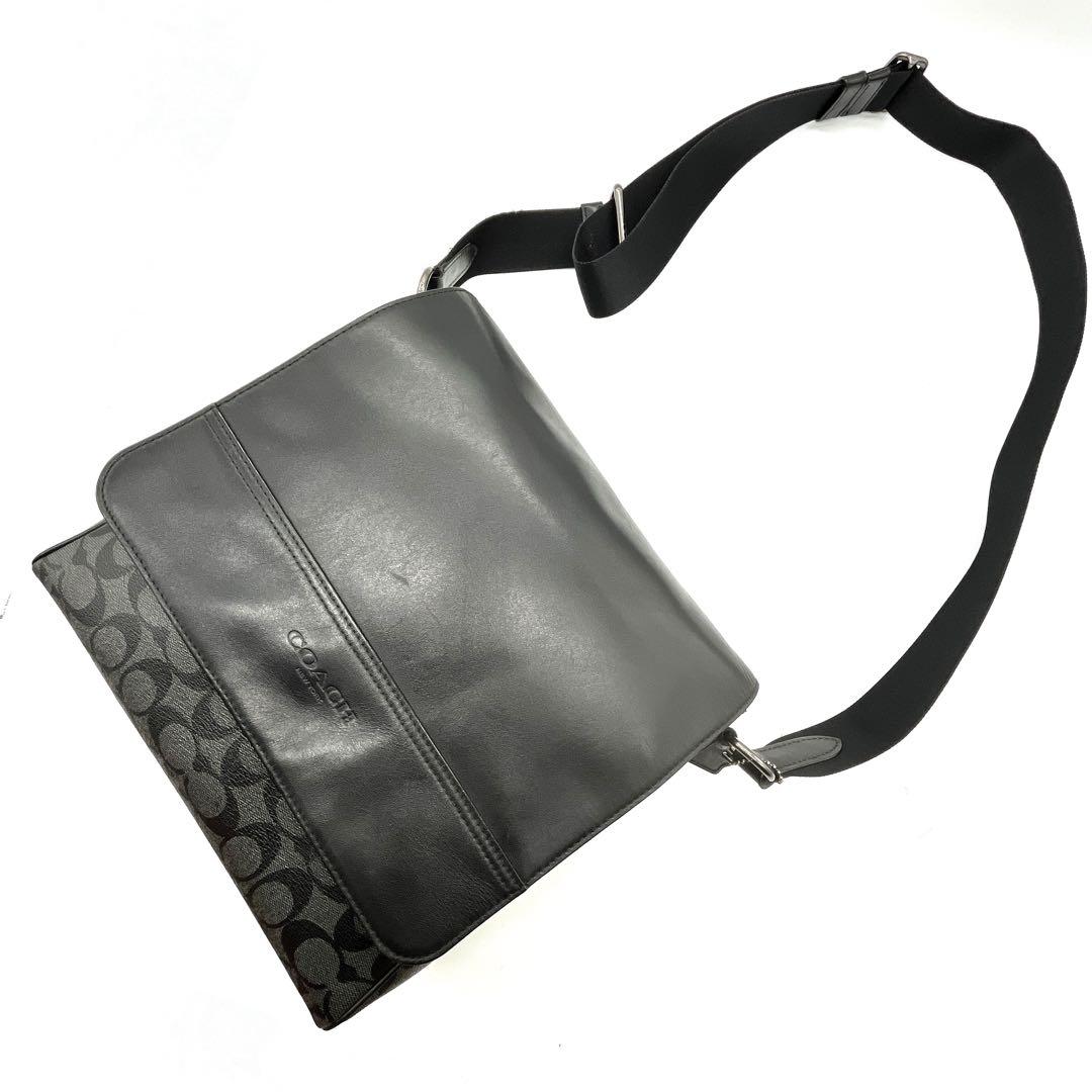 コーチ ヒューストン マップバッグ 斜め掛け A4 ビジネス シグネチャー 黒
