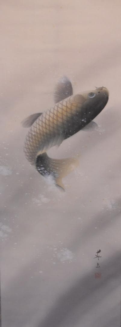 掛け軸 五十嵐春山 飛鯉 絹本 希少 軸装 茶道具 掛軸 美品 です。 茶道具 掛軸（かけじく） 軸横物画賛 夜桜の図 「春の宵」 小堀良實