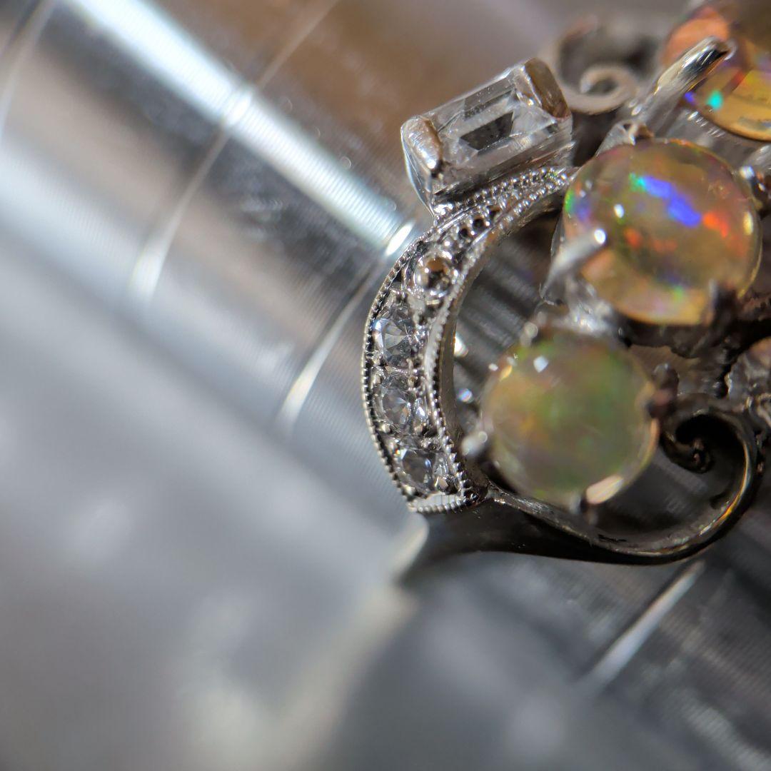 リング　K14　585　WG　天然ウォーターオパール　ガラス　3.16g　ソ付