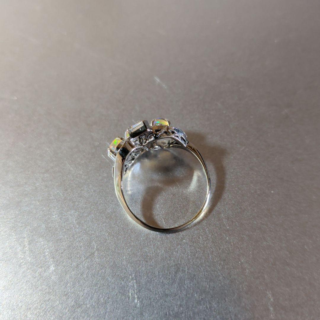 リング　K14　585　WG　天然ウォーターオパール　ガラス　3.16g　ソ付