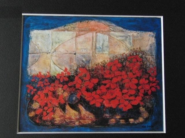 芝田キク、【花のある窓辺】、希少な額装用画集より、新品額装付、状態良好