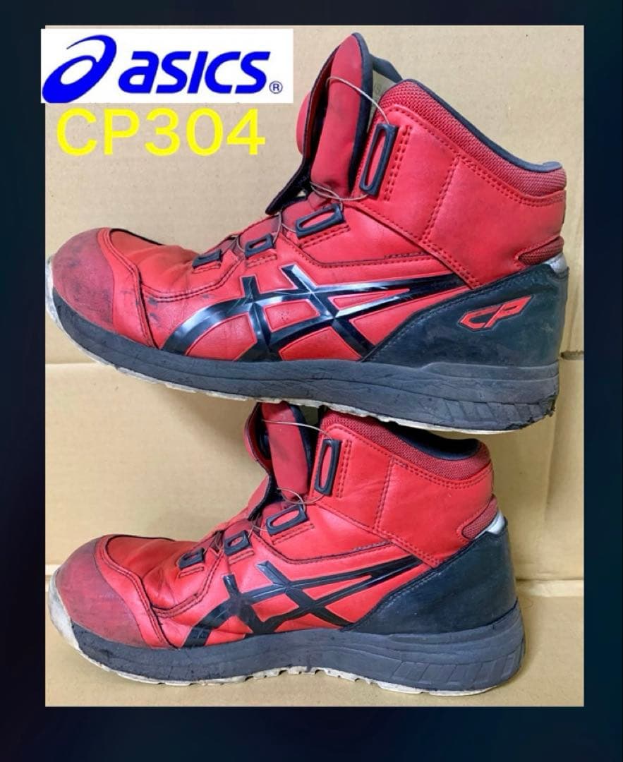 asics WINJOB CP304 28cm 人気　RED 安全靴　破れ無し