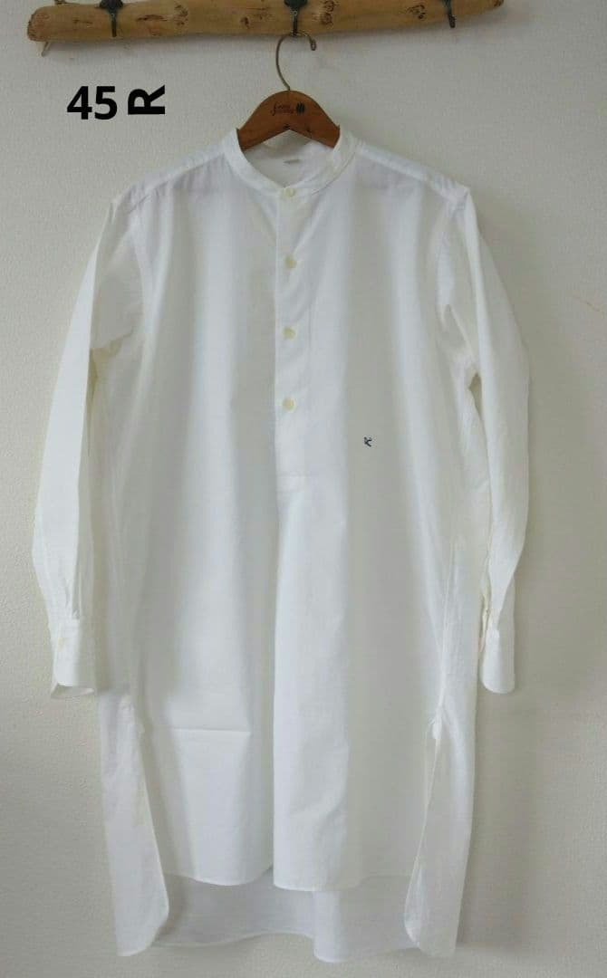 【45R】長袖ロングシャツ バンドカラー　美品