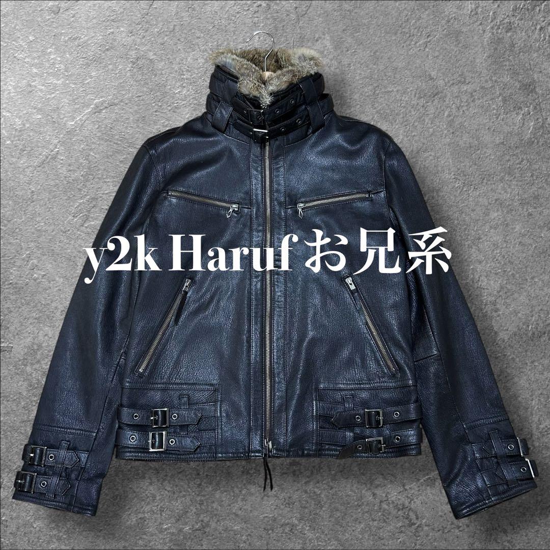 y2k japanese label Haruf ゴートレザー レザージャケット Haruf（ハルフ） レザーダウンコート レザージャケット 本革 メンズ