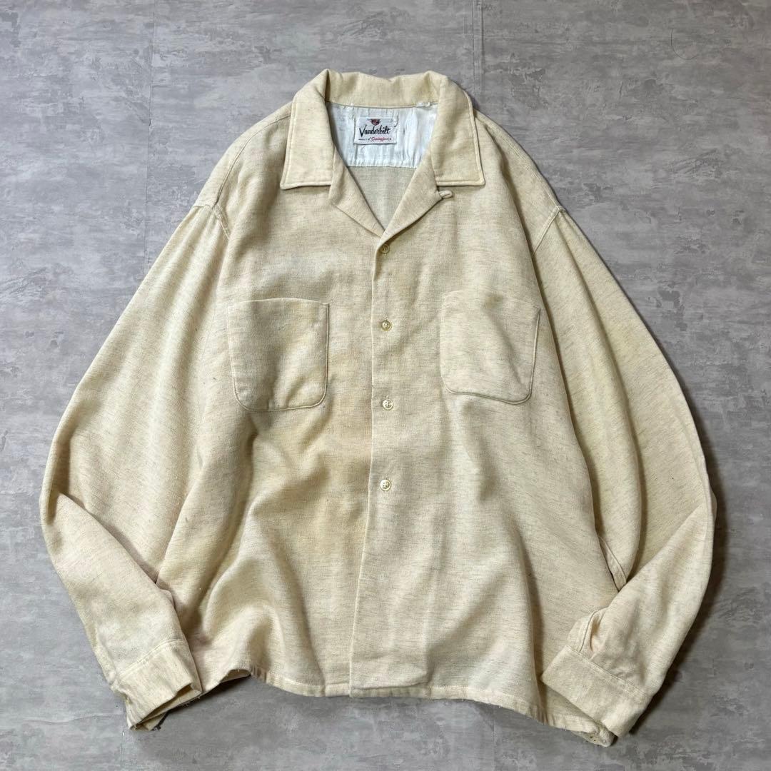 60s vintage Springfoot ウール 開襟シャツ カスリ 50s T.Inada カスリ柄 ウール オープンカラーシャツ 開襟シャツ 絣柄