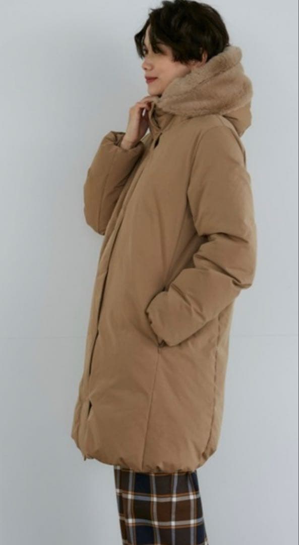 INEDフーデットロングダウンコート