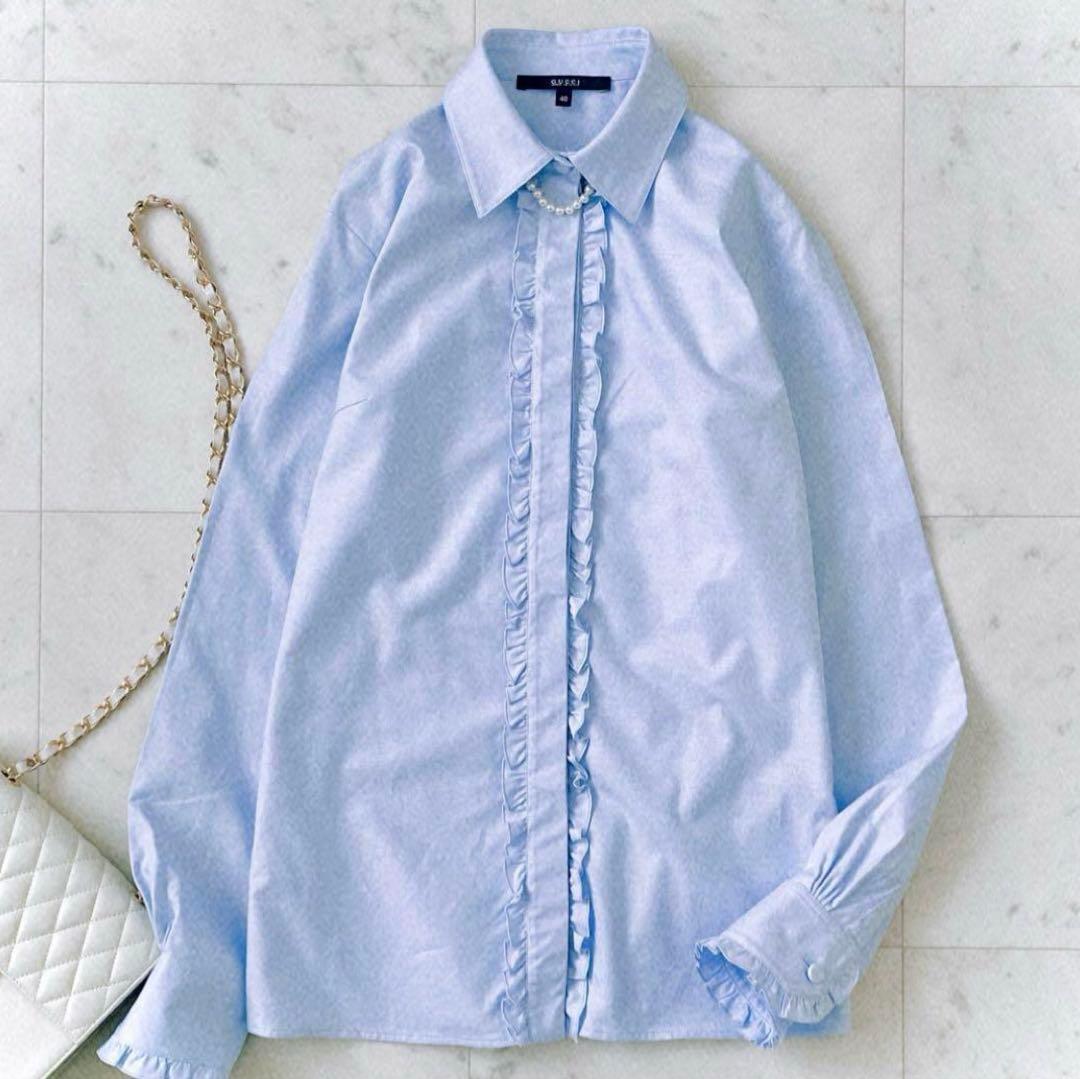 極美品 グッチ GUCCI フロントフリル 比翼仕立て コットンブラウス 長袖 GUCCI（グッチ）の「Gucci - フリル装飾ボウタイブラウス - women