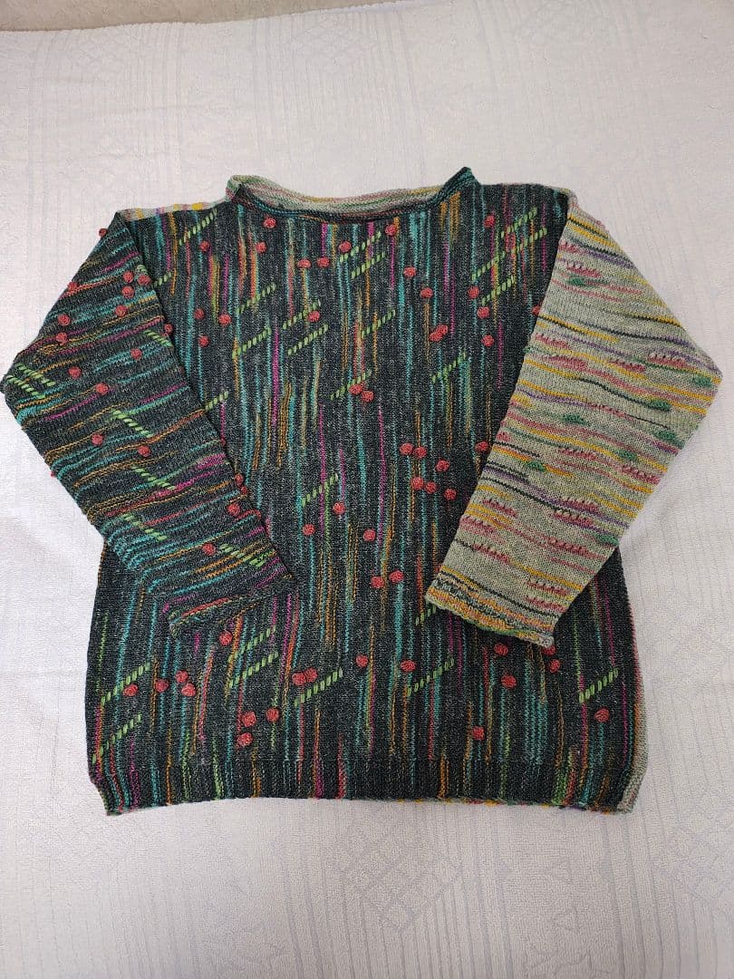 梅村マルティナ Opal毛糸 レリーフ編み 手編み バックワーズセーター