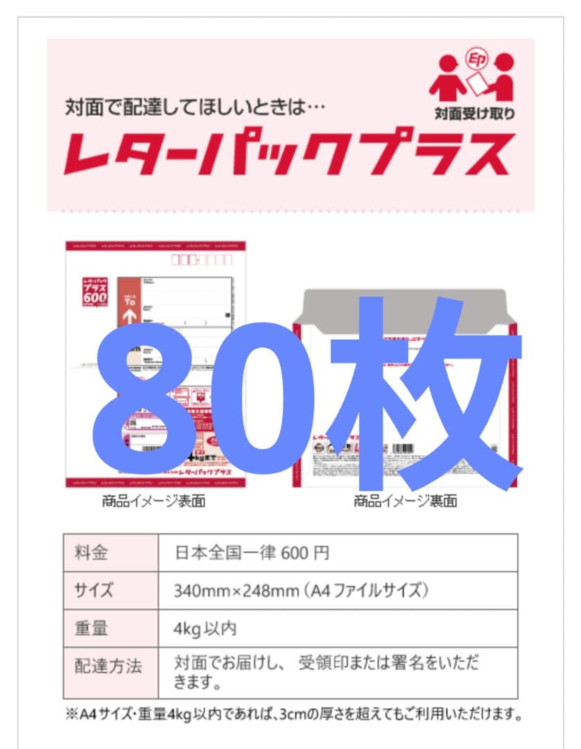 レターパックプラス A4ファイルサイズ 600円