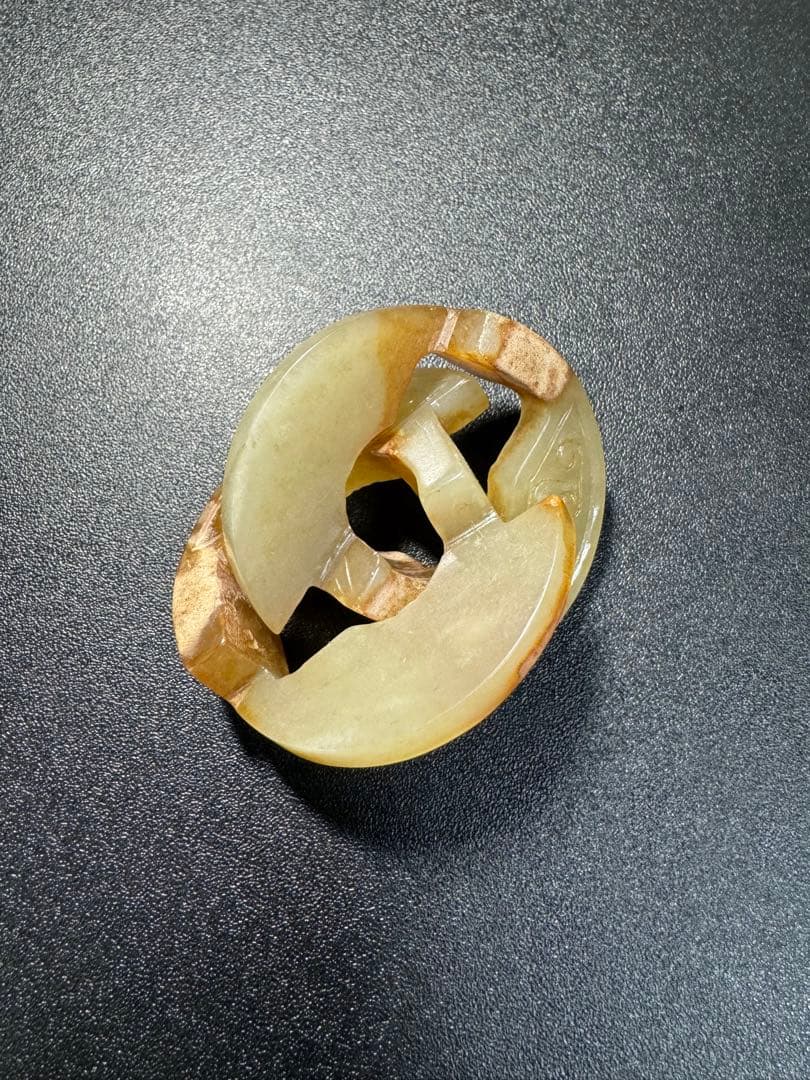 漢時代 和田玉 ニ連環 玉彫 置物 古玉 高古玉 紋彫り件 玉彫刻 旧家