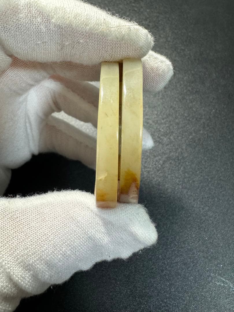 漢時代 和田玉 ニ連環 玉彫 置物 古玉 高古玉 紋彫り件 玉彫刻 旧家