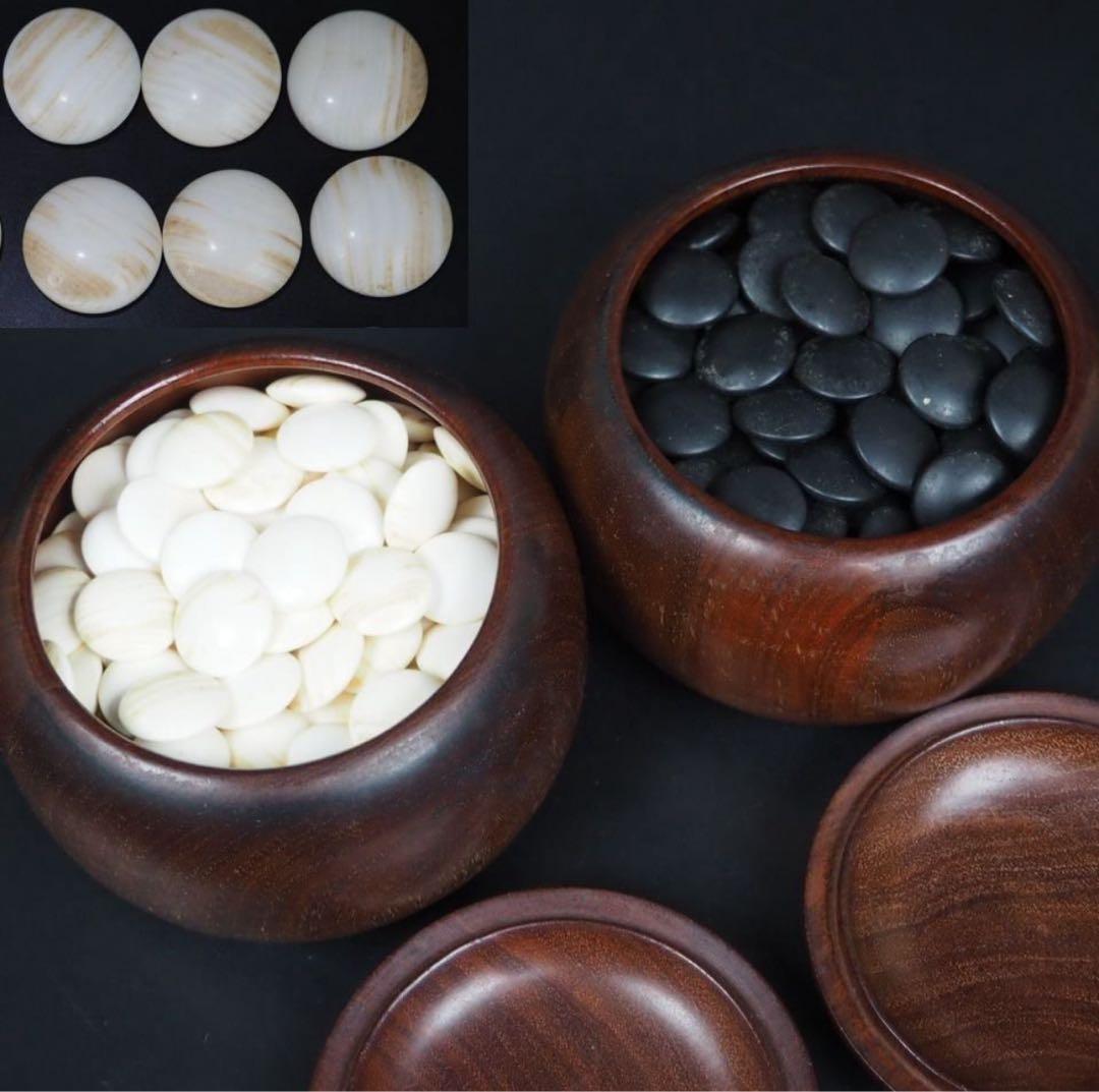 送料無料　日向特産　日向スワブデ蛤碁石31号・碁笥セット　旧家蔵出 碁石 日向特産本蛤(スワブテ貝) 31号雪