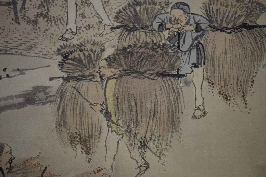 真作/景文/人物収穫図/農耕図/布袋屋掛軸HI-55 - メルカリ