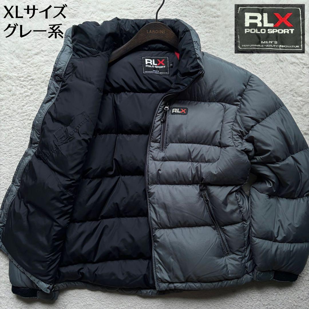 美品】ラルフローレンRLX ダウンジャケット ロゴ フード付き XL グレー