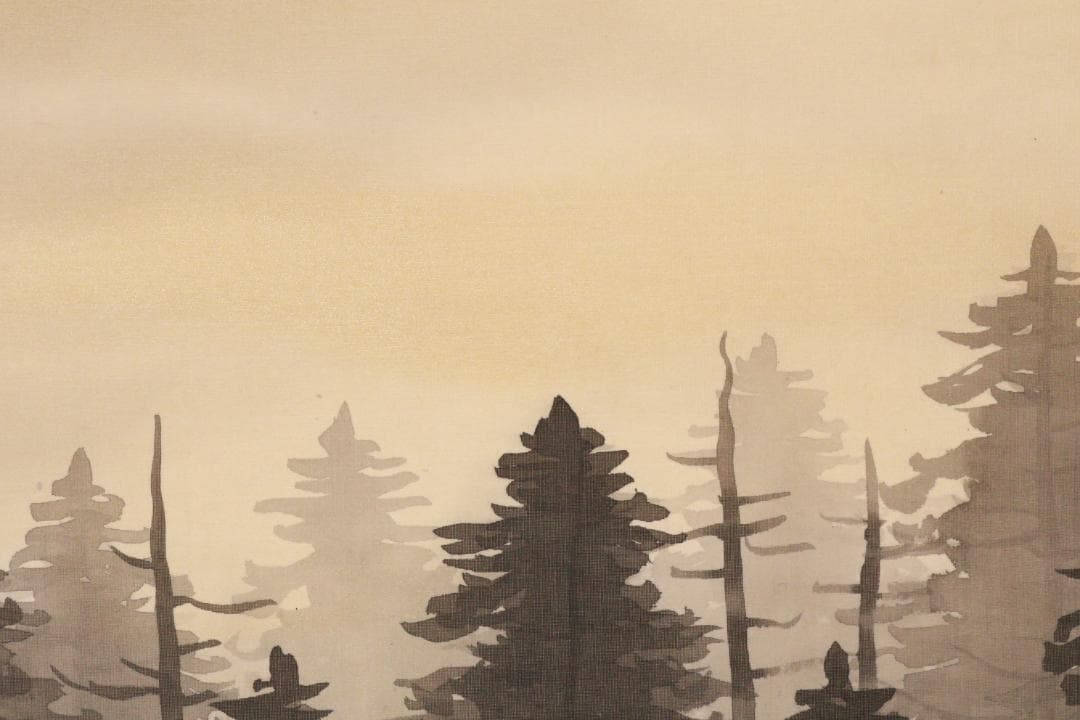 真作】 鈴木彰 作 『 大正池 』 日本画 掛軸 絹本 大幅 共箱 BE983