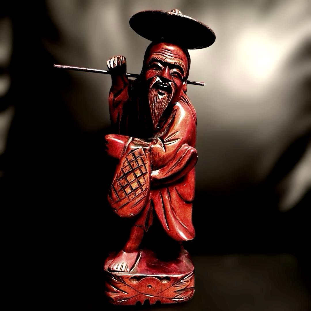 【曰くつき・金運・商売繁盛／福を招く木彫人形】