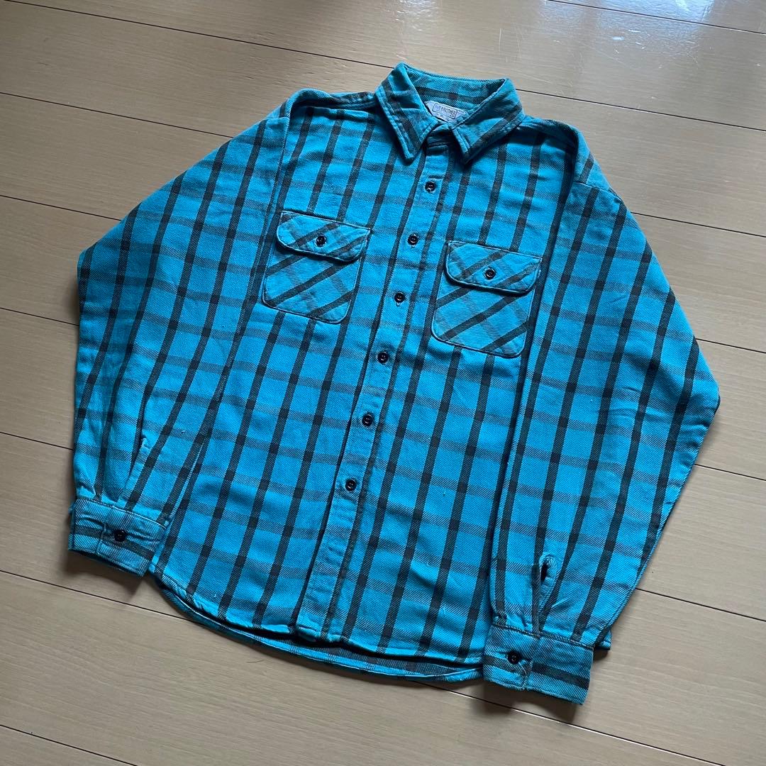 70s 80s FIVE BROTHER USA製 ヘビーネルシャツ ターコイズ - メルカリ