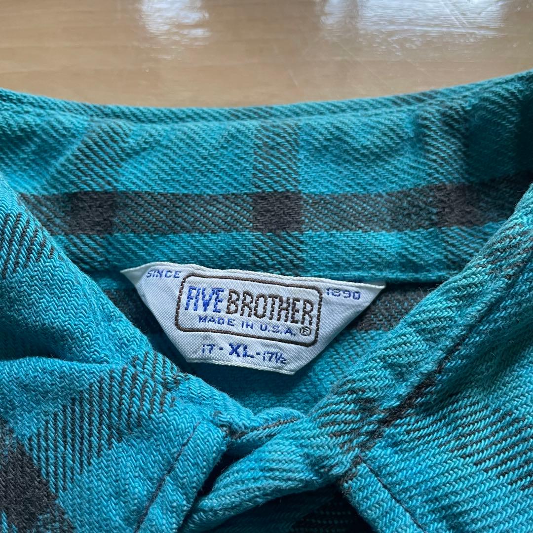 70s 80s FIVE BROTHER USA製 ヘビーネルシャツ ターコイズ - メルカリ