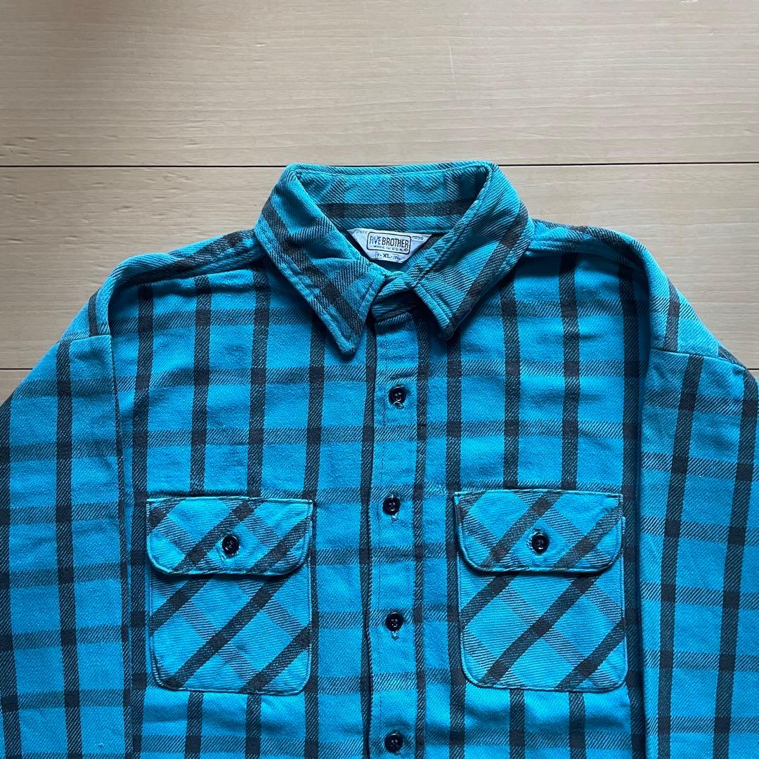 70s 80s FIVE BROTHER USA製 ヘビーネルシャツ ターコイズ - メルカリ