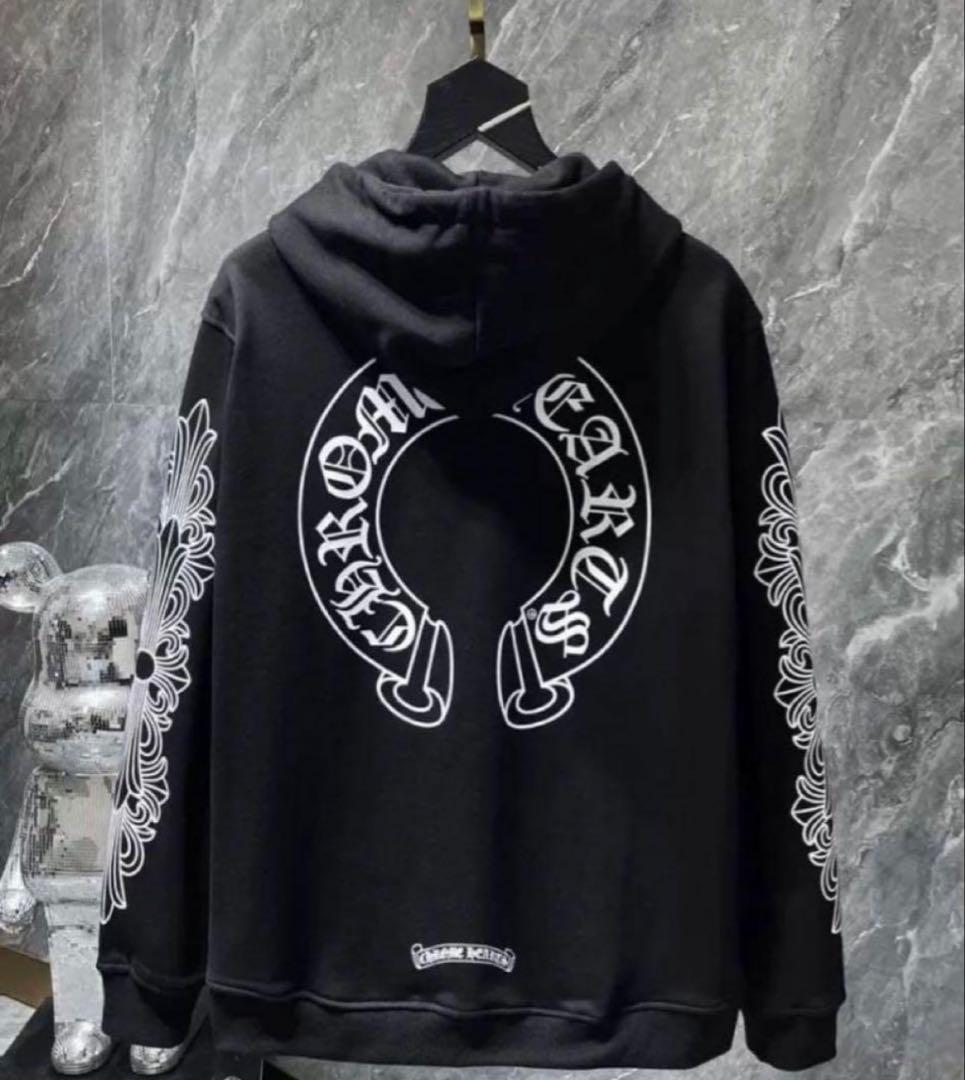 CHROME HEARTS ブラックパーカー 値下げ可能 CHROME HEARTS (クロムハーツ) トリプルクロス刺繍ハーフジップ
