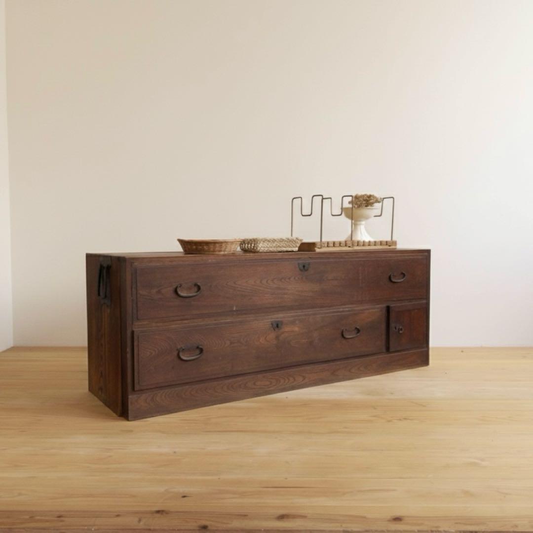 木製　二段チェスト　引き出し　和箪笥　古道具　サイドボード　収納棚