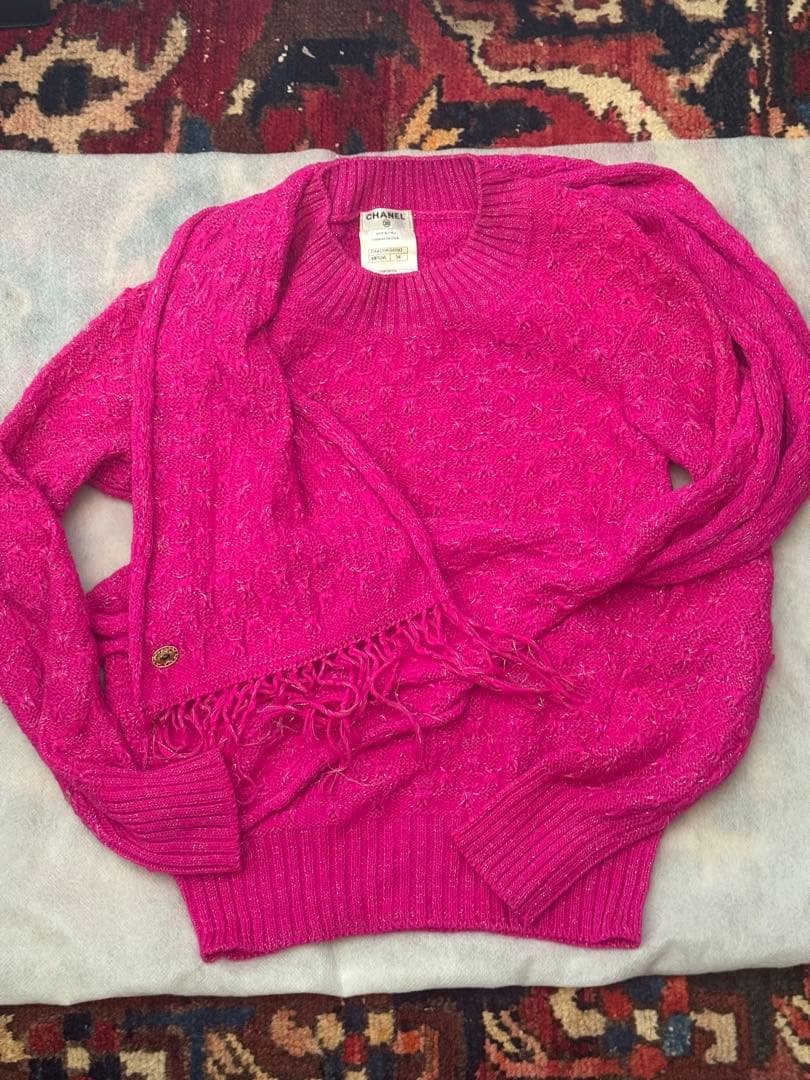 CHANEL ピンクニットセーター フリンジ付き サイズ34 シャネル クルーネックニット ピンク 34サイズ P65110 - メルカリ