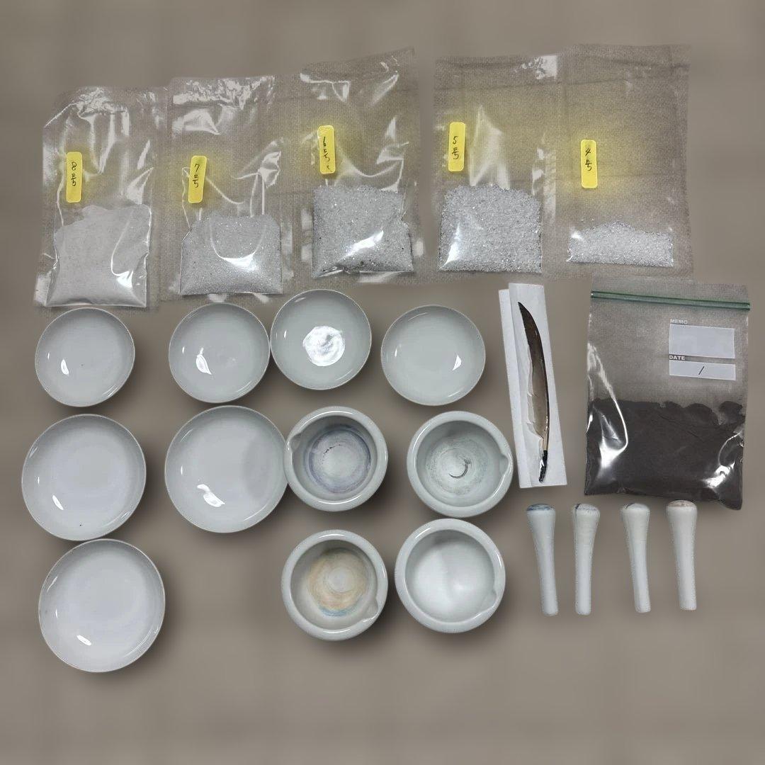 細川流　盆石　道具セット　白砂　黒砂　羽根　乳鉢