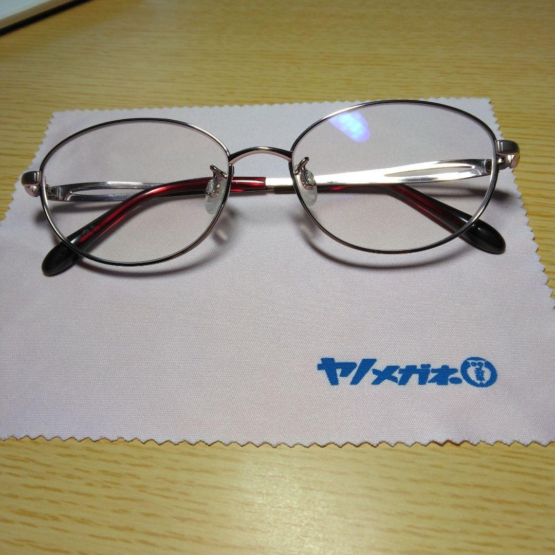 メガネ シルバーピンク/赤 オーバルメガネ(日本製)