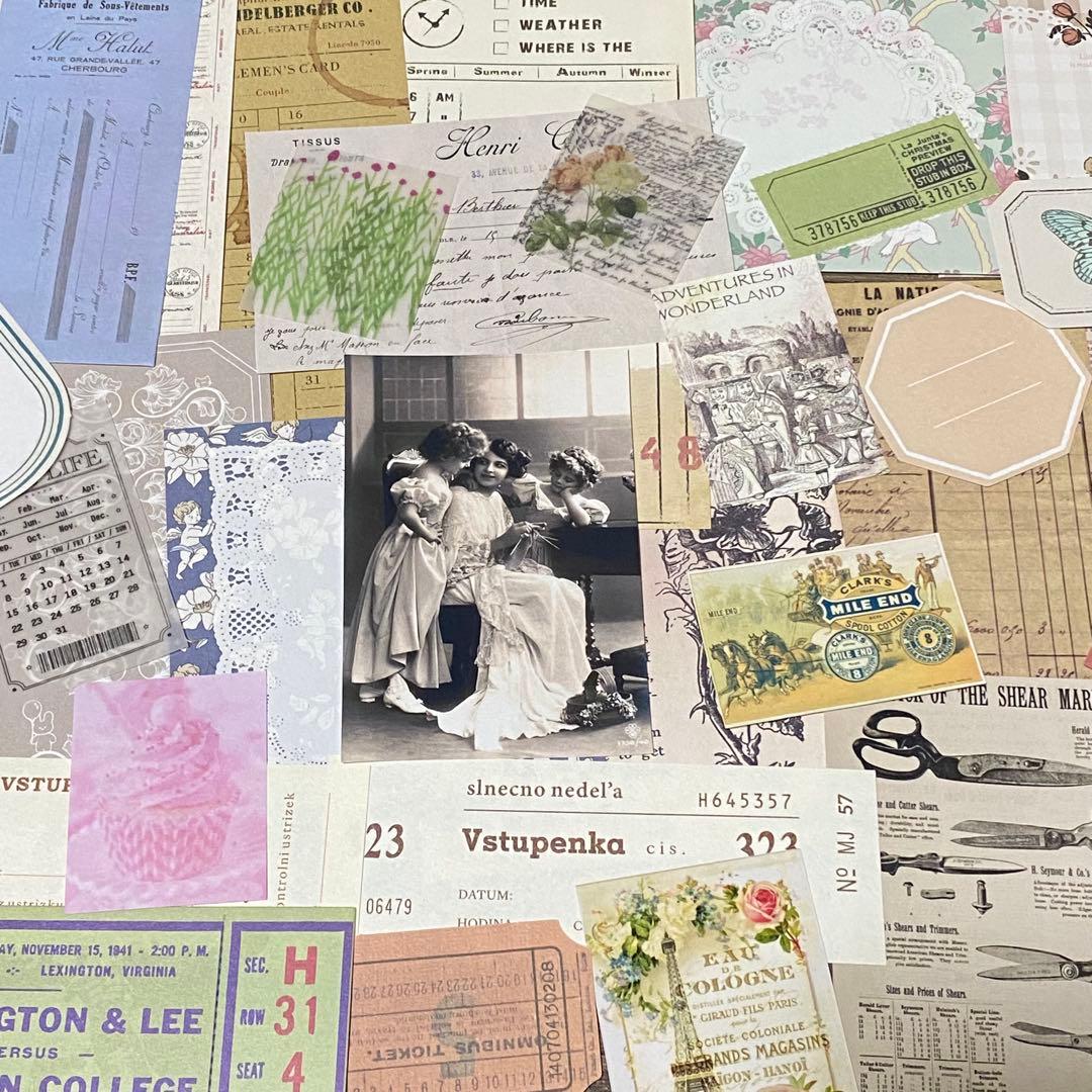 紙モノ おすそ分け 120枚以上 素材 コラージュ シール メモ 手帳