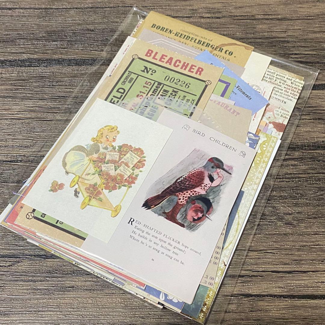 紙モノ おすそ分け 120枚以上 素材 コラージュ シール メモ 手帳