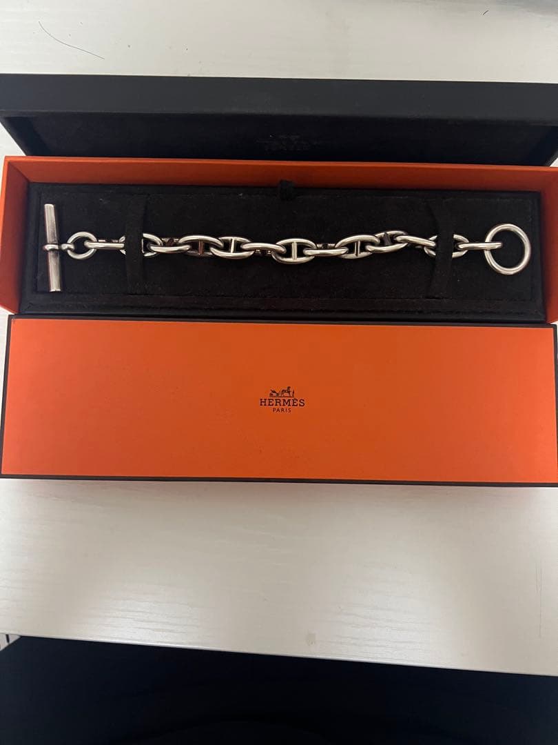 HERMES シルバーチェーンブレスレットGM13コマ