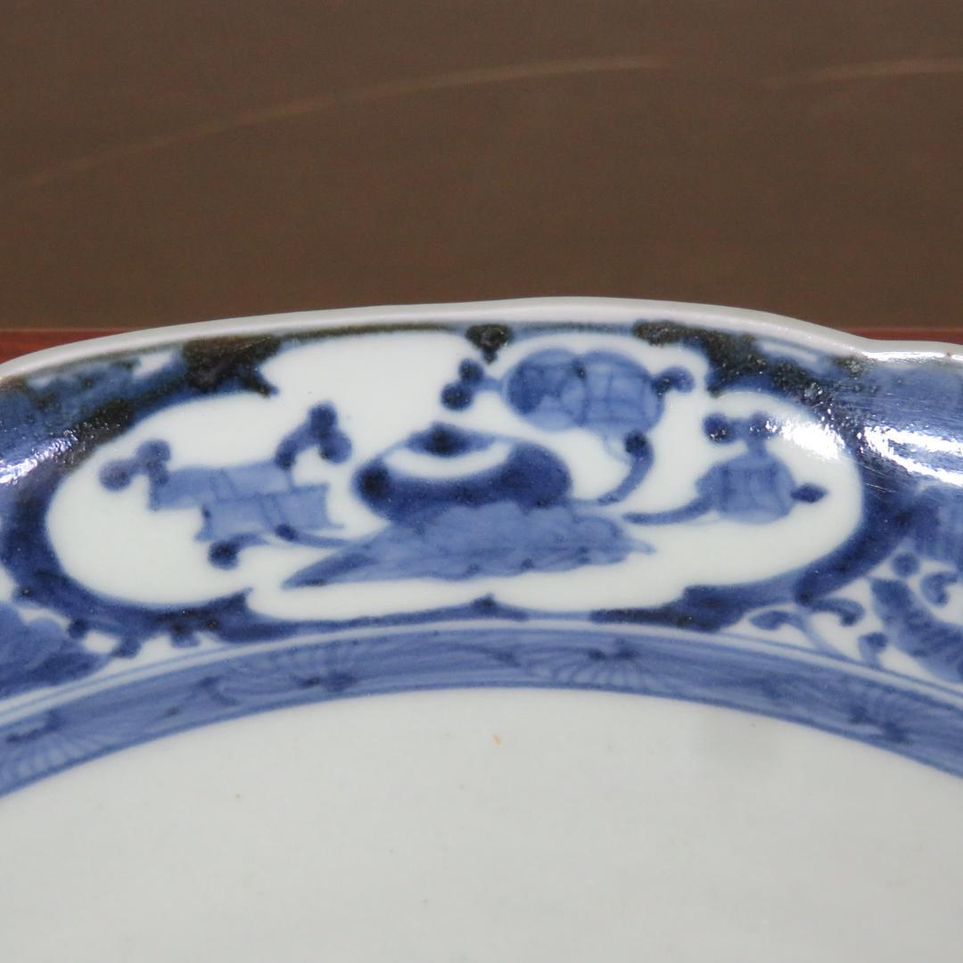 染付 皿 古伊万里 松竹梅 巻物 唐草 太明成化年製 木箱付 窯傷あり