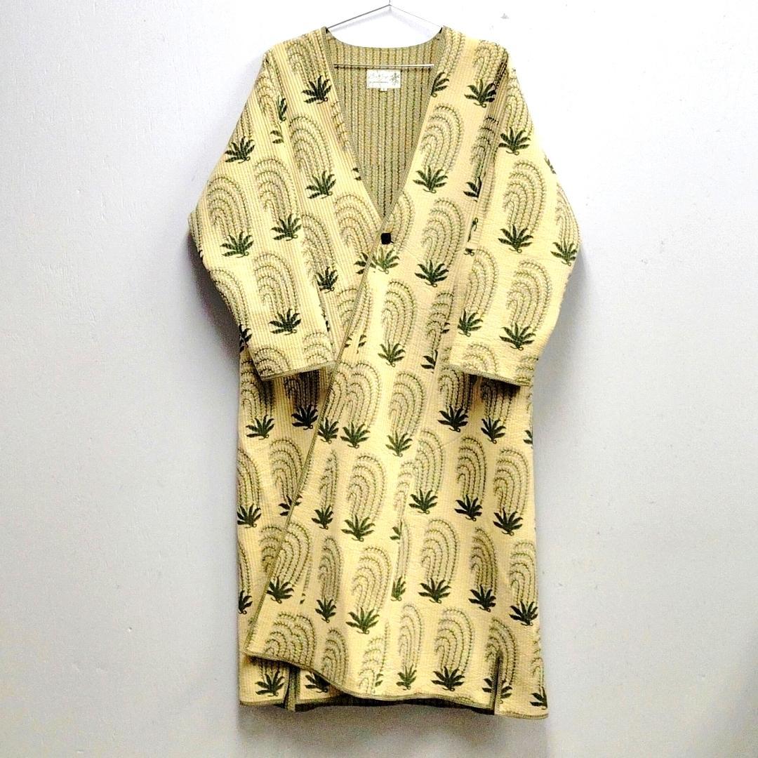 古着 Brigitte Singh ブロックプリントキルティングコート メンズ1