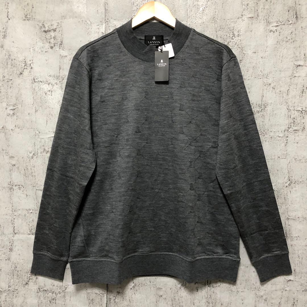 【LANVIN COLLECTION】モックネックニット　杢グレー 52(XL)