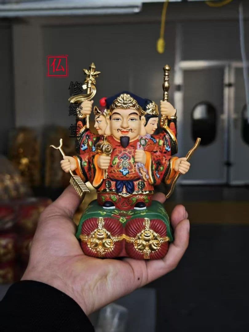 【修縁堂】古美術品 16CM 三面 塗り絵です 大黒天