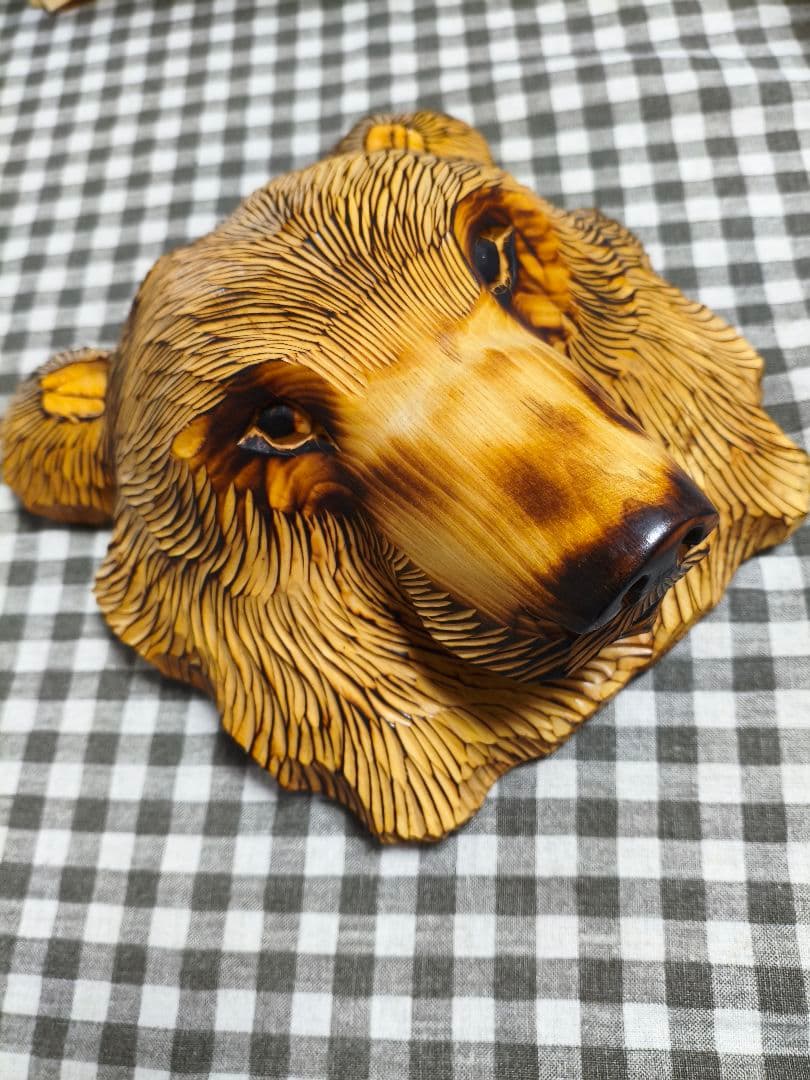 木彫り 熊 民芸品 工芸品 伝統工芸 アイヌ 八雲 レリーフ - メルカリ