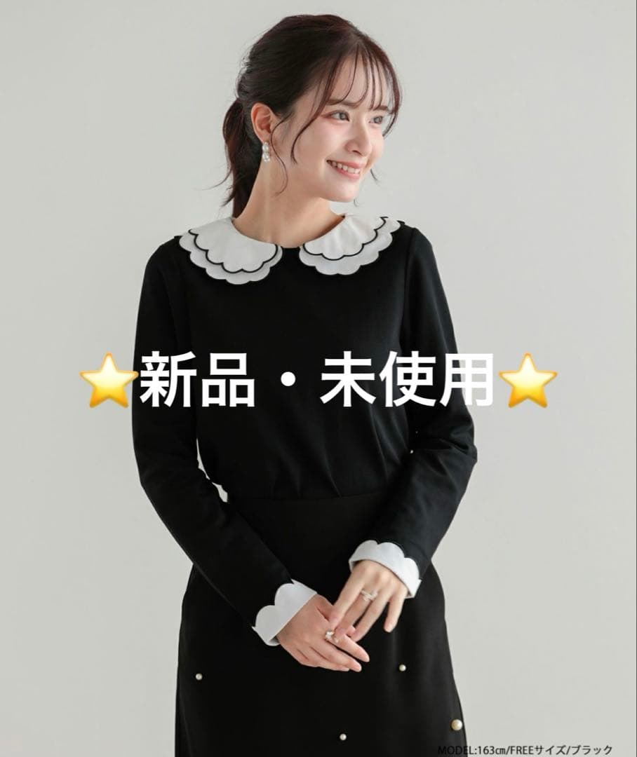 完売品！新品・未使用　刺繍ダブルカラーレイヤードロングスリーブトップス　ブラック