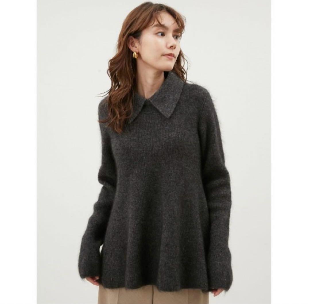 ミラオーウェン 衿付きペプラムニットプルオーバー グレー