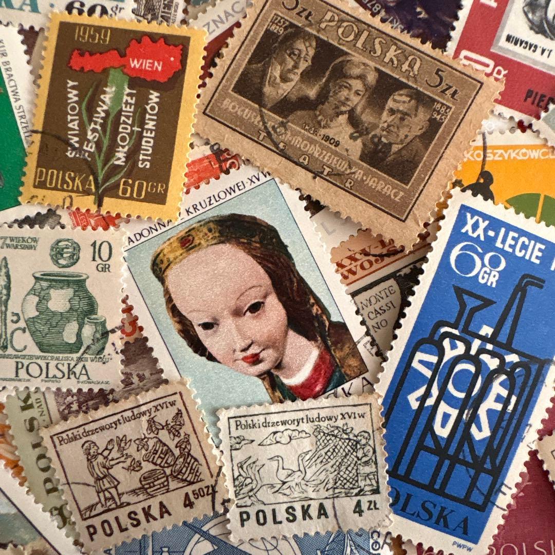 おしゃれな外国切手 ポーランド 50枚 海外切手 紙もの 古切手
