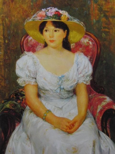 中山忠彦、花飾りの帽子、希少な画集より、新品高級額・額装付