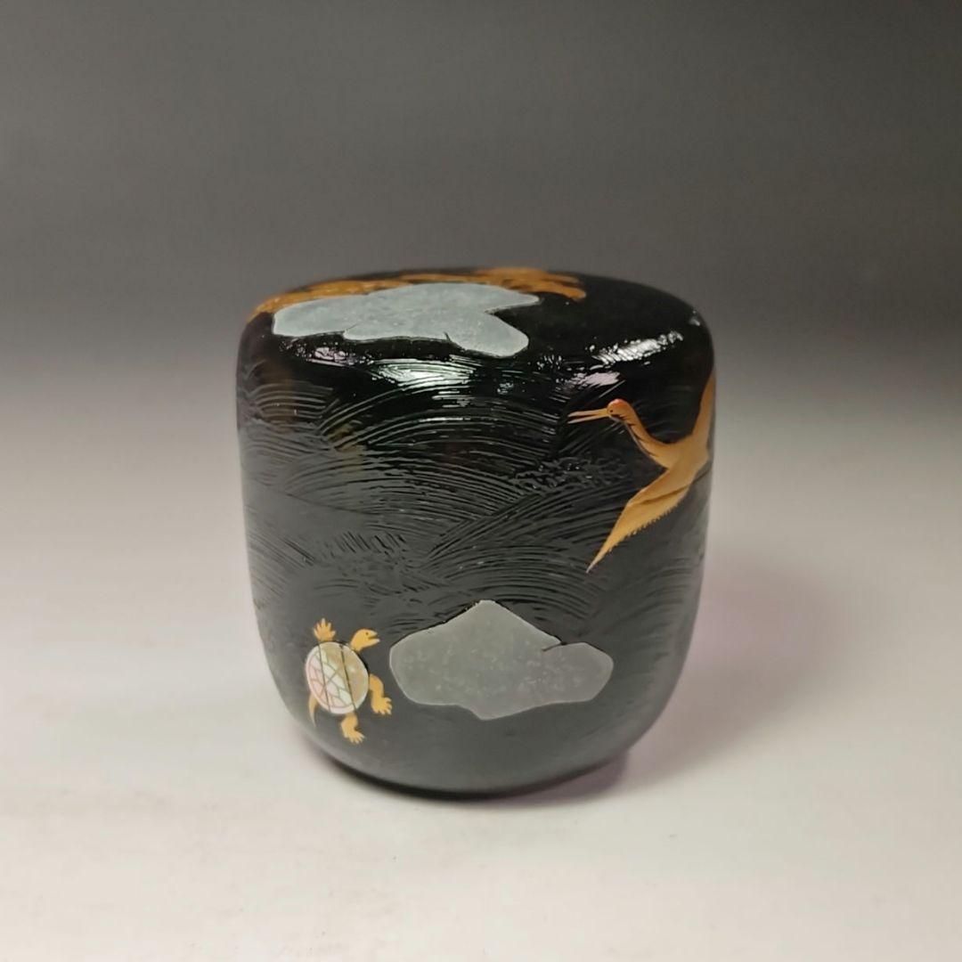 イ439 棗『吉田宗利』『波塗蓬莱山 大棗 共箱』鶴亀 螺鈿金蒔絵漆塗