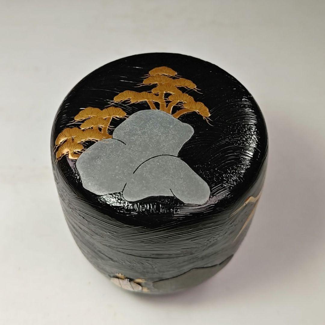 イ439 棗『吉田宗利』『波塗蓬莱山 大棗 共箱』鶴亀 螺鈿金蒔絵漆塗