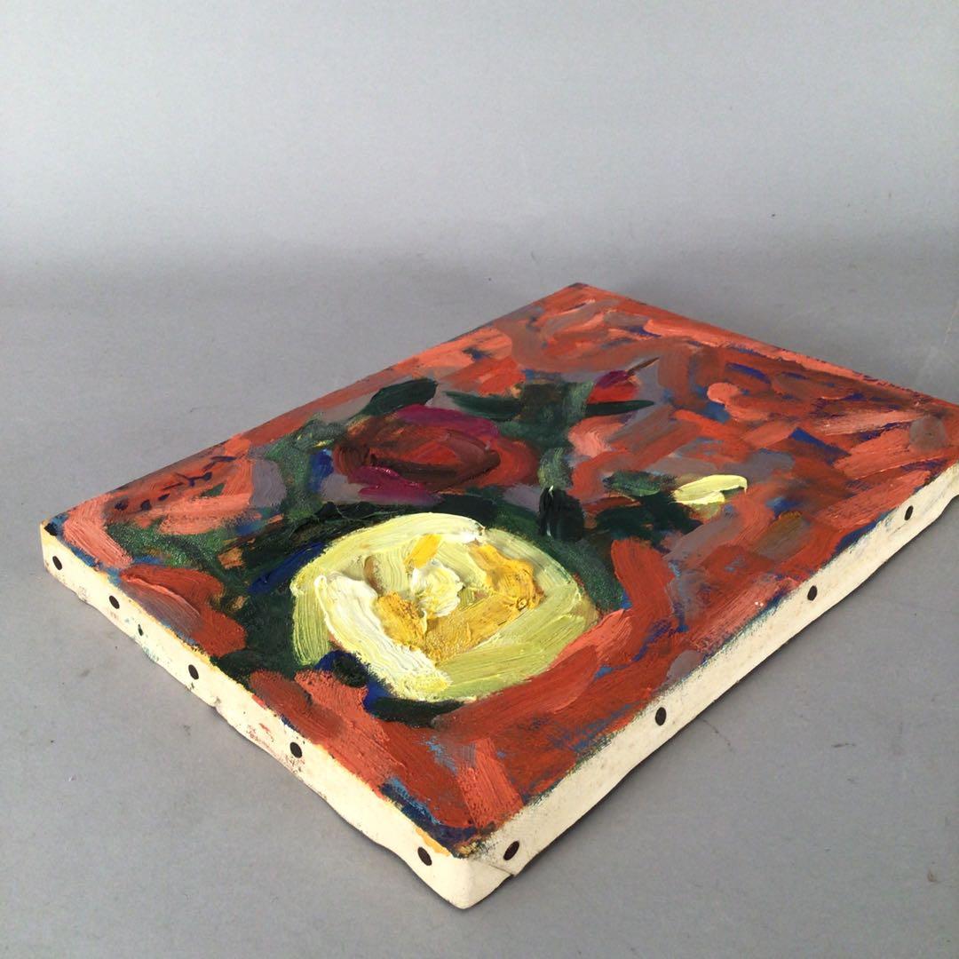 No3474 額装中畠一宇油彩画「バラ」5号直筆サイン裏書有送料無料