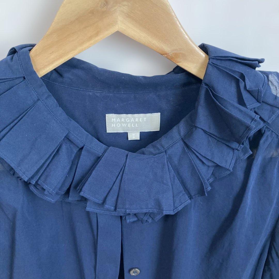 MARGARET HOWELL ネイビー ラッフル フリルシャツ